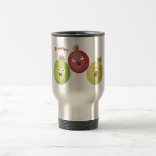 Cute gooseberry trio singing cartoon travel mug