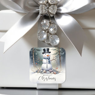 Cute Gorgeous Snowman Frosted Landscape Forest Square Sticker