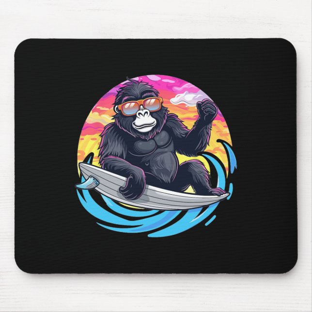 Cute Gorilla Surfing  Mouse Pad (Front)