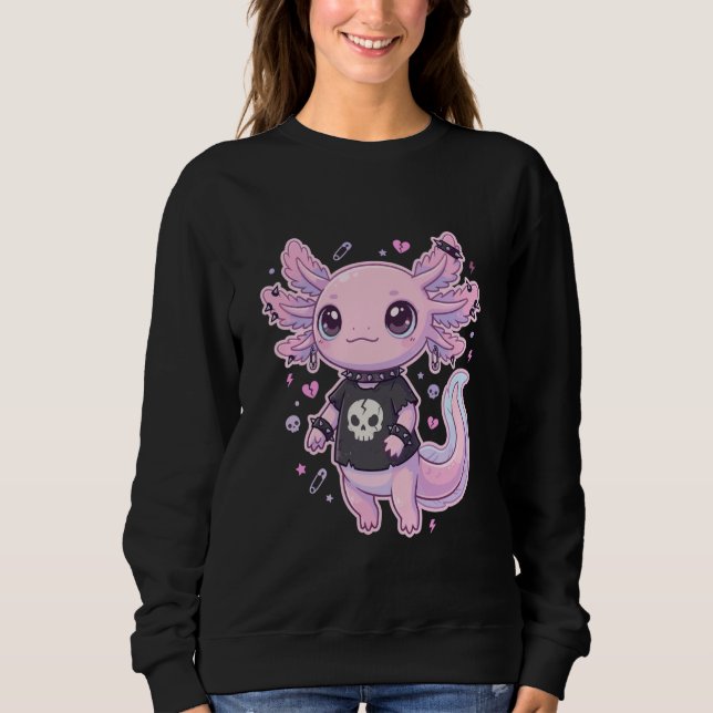 Cute Goth Axolotl Pastel Kawaii Emo Axolotl Punk W Sweatshirt (Front)