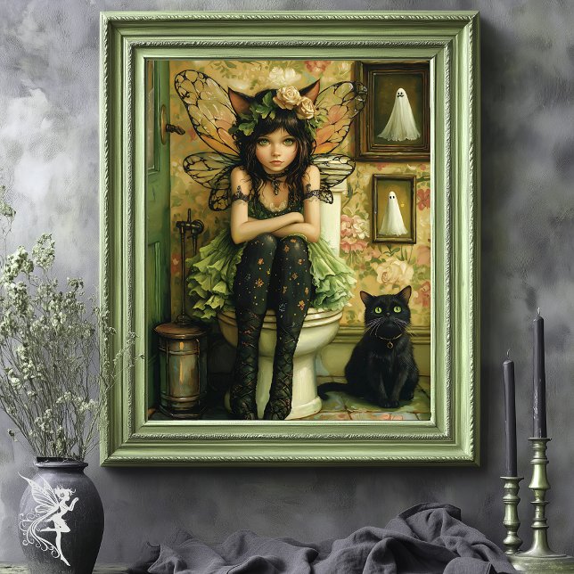 Cute Goth Fairy Wearing Cat Ears on the Toilet Art Poster (Creator Uploaded)