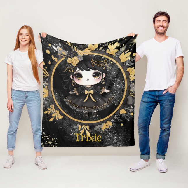 Cute Goth Girl Custom Decor Gift Gothic Girls Fleece Blanket (In Situ)
