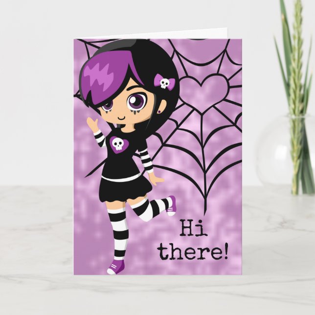 Cute Goth Girl Heart Spiderweb Valentine's Day Card (Front)