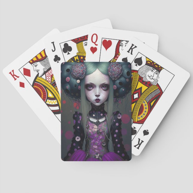Cute Goth Girl Purple Black Fantasy Art Playing Cards (Back)