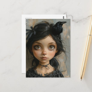 Cute Goth Girl with a Black Bird on Her Head Postcard