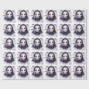 Cute Goth Nun Galaxy Boba Tea Kawaii Halloween Wrapping Paper