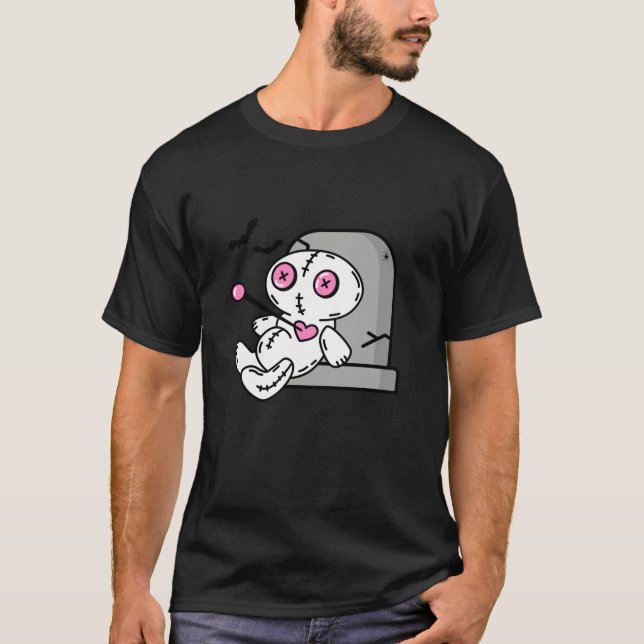 Cute Goth Voodoo Doll Halloween Spooky Pink Emo He T-Shirt (Front)