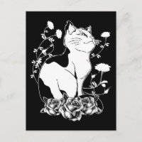 Cute Gothic Cat Roses Pastel Goth Kitten