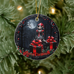 Cute Gothic Christmas Elf.  Ceramic Tree Decoration