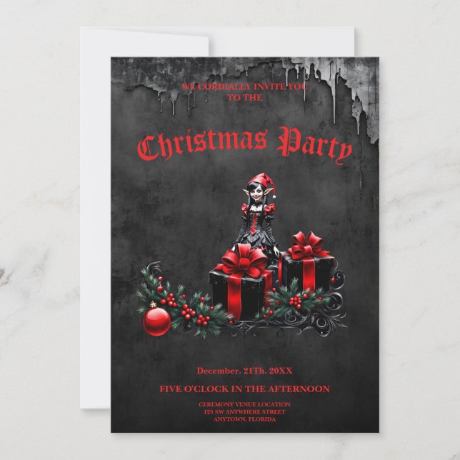 Cute Gothic Christmas Elf. Invitation (Front)