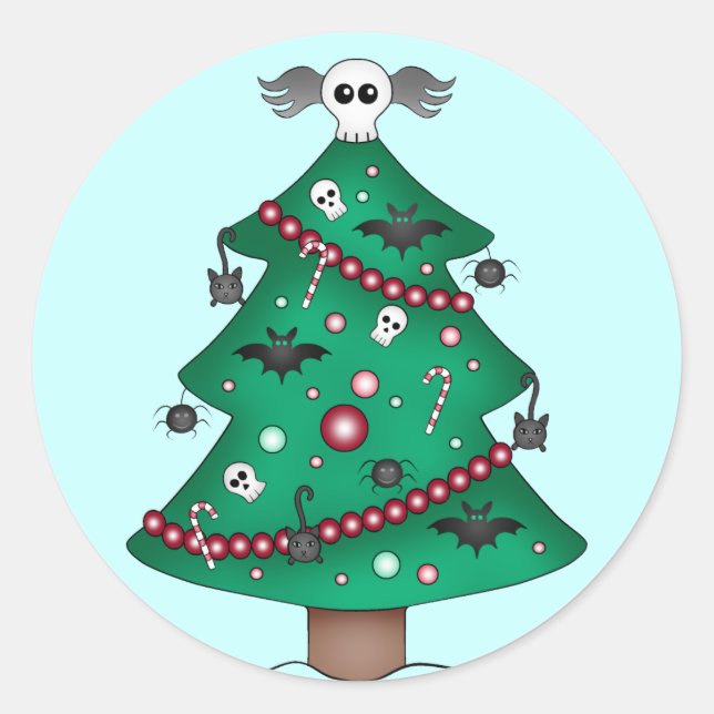 Cute Gothic Christmas tree Classic Round Sticker (Front)
