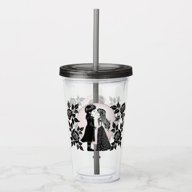 Cute Gothic Emo Kids Kiss Valentine's Day  Acrylic Tumbler (Front)