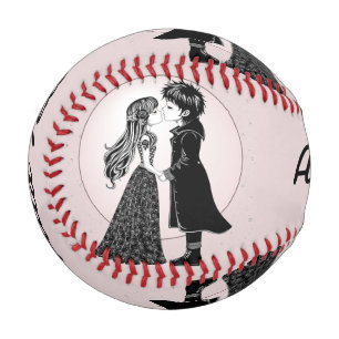Cute Gothic Emo Kids Kiss Valentine's Day Baseball