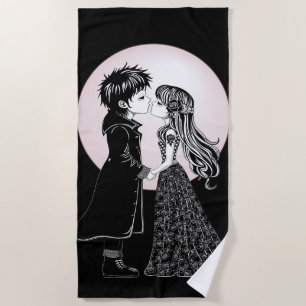 Cute Gothic Emo Kids Kiss Valentine's Day Beach Towel
