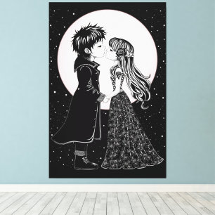 Cute Gothic Emo Kids Kiss Valentine's Day  Canvas Print