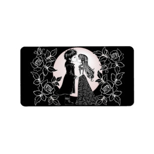 Cute Gothic Emo Kids Kiss Valentine's Day Label