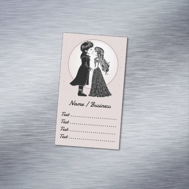 Cute Gothic Emo Kids Kiss Valentine's Day  Magnetic Business Card (In Situ)