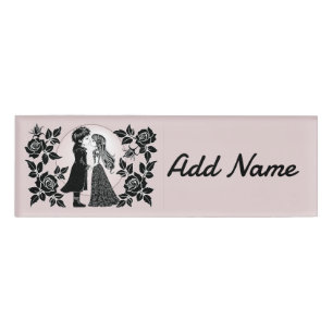 Cute Gothic Emo Kids Kiss Valentine's Day  Name Tag