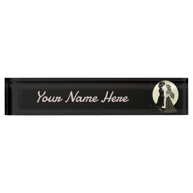 Cute Gothic Emo Kids Kiss Valentine's Day  Nameplate (Front)