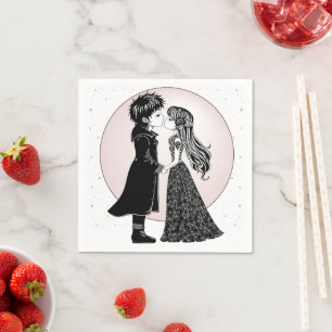 Cute Gothic Emo Kids Kiss Valentine's Day Napkin