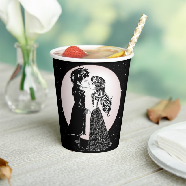 Cute Gothic Emo Kids Kiss Valentine's Day  Paper Cups (Insitu)