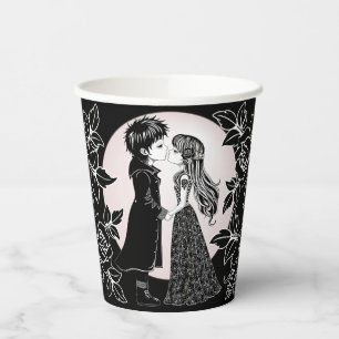 Cute Gothic Emo Kids Kiss Valentine's Day  Paper Cups