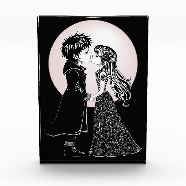 Cute Gothic Emo Kids Kiss Valentine's Day  Photo Block (Front)