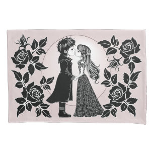 Cute Gothic Emo Kids Kiss Valentine's Day  Pillowcase