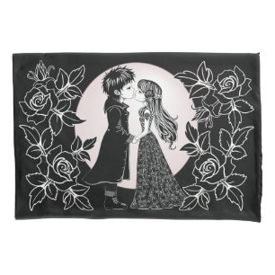 Cute Gothic Emo Kids Kiss Valentine's Day Pillowcase