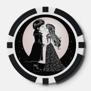 Cute Gothic Emo Kids Kiss Valentine's Day Poker Chips