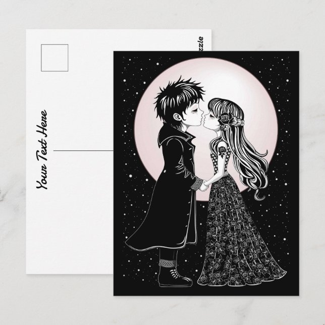 Cute Gothic Emo Kids Kiss Valentine's Day  Postcard (Front/Back)