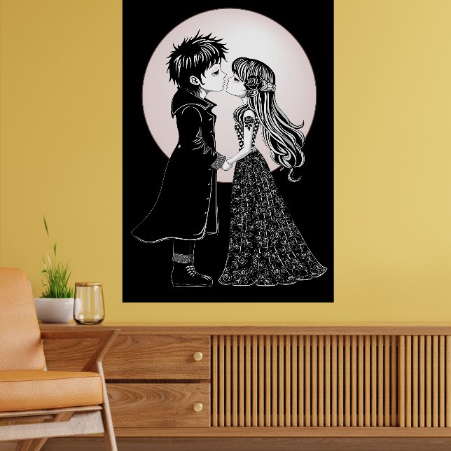Cute Gothic Emo Kids Kiss Valentine's Day  Poster (Living Room 2)