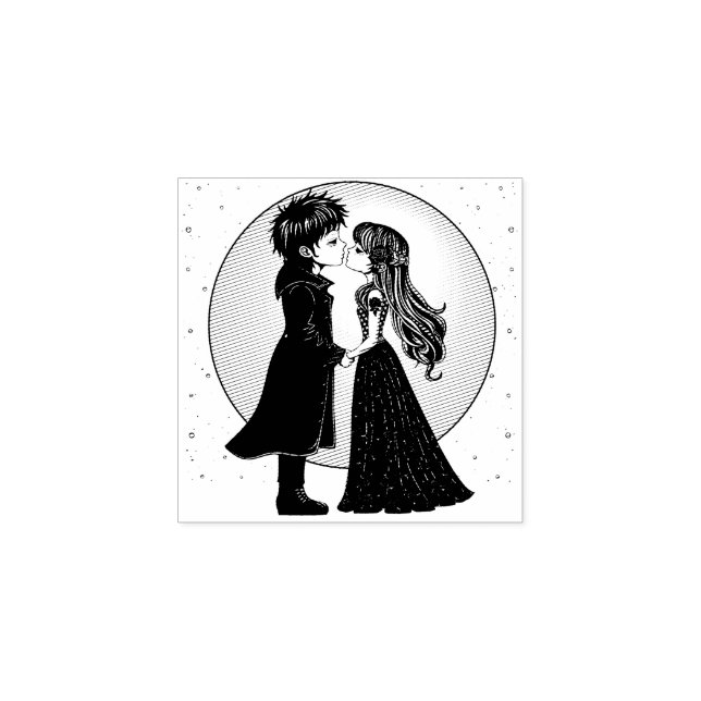 Cute Gothic Emo Kids Kiss Valentine's Day  Rubber Stamp (Imprint)