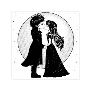 Cute Gothic Emo Kids Kiss Valentine's Day  Self-inking Stamp