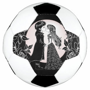 Cute Gothic Emo Kids Kiss Valentine's Day Soccer Ball