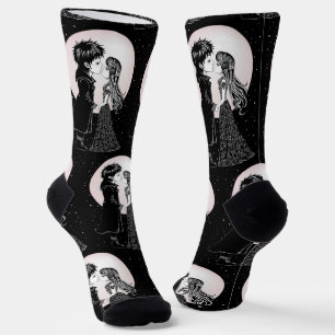 Cute Gothic Emo Kids Kiss Valentine's Day  Socks