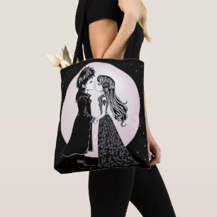 Cute Gothic Emo Kids Kiss Valentine's Day Tote Bag
