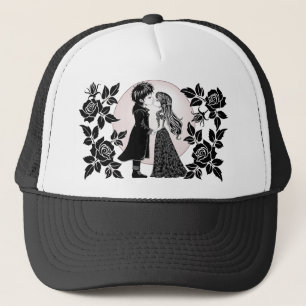 Cute Gothic Emo Kids Kiss Valentine's Day  Trucker Hat
