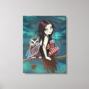 Cute Gothic Fairy and Owl Fantasy Art Canvas Print