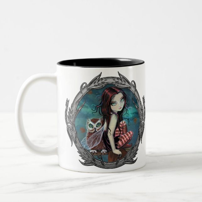 Cute Gothic Fairy and Owl Fantasy Art Mug (Left)
