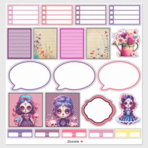 Cute Gothic Garden Sugar Skull 5 Planner Stickers