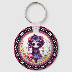 Cute Gothic Garden Sugar Skull Key Ring