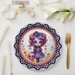 Cute Gothic Garden Sugar Skull  Paper Plate
