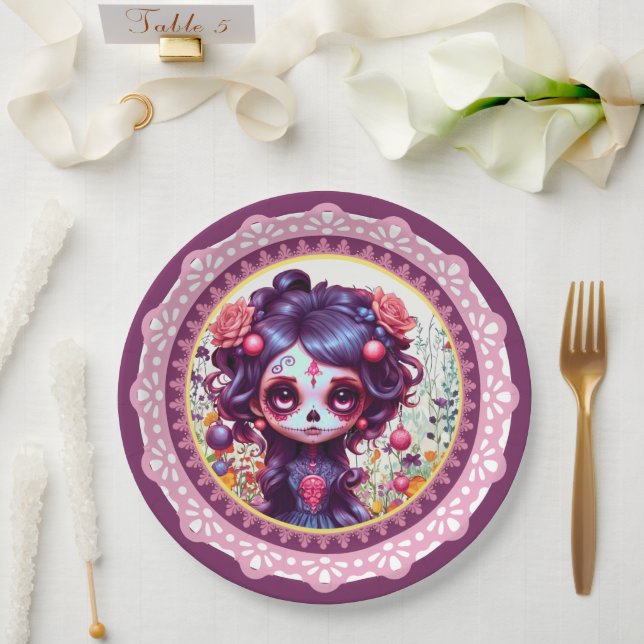 Cute Gothic Garden Sugar Skull  Paper Plate (Wedding)