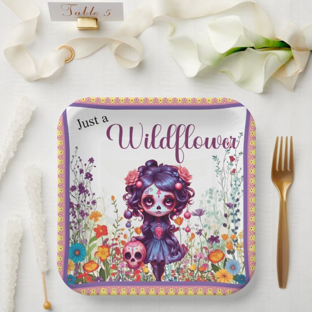 Cute Gothic Garden Sugar Skull  Paper Plate (Wedding)