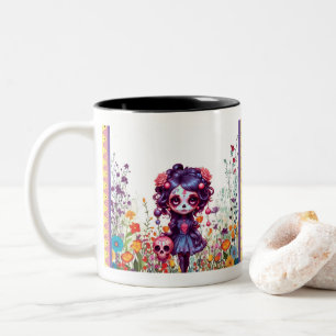 Cute Gothic Garden Sugar Skull  Two-Tone Coffee Mug
