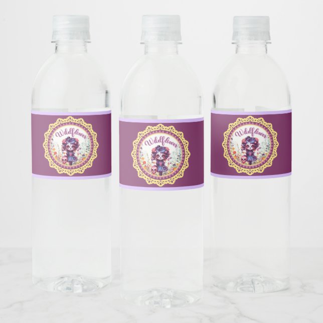 Cute Gothic Garden Sugar Skull  Water Bottle Label (Bottles)