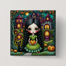 Cute Gothic Girl Pumpkin Halloween Village