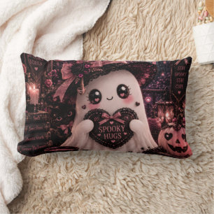 Cute Gothic Pink Ghost Halloween Spooky Hugs Dark Lumbar Cushion