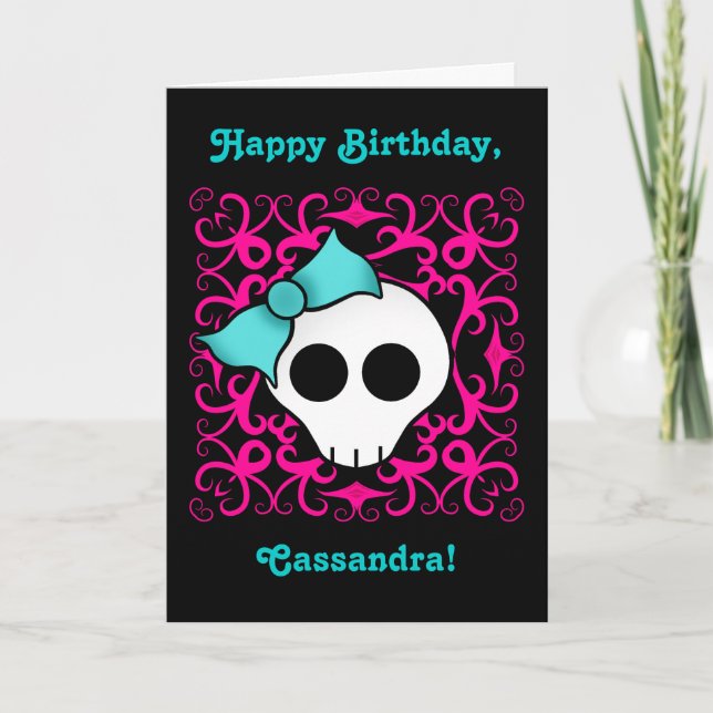 Cute gothic skull birthday for tween or teen girl card (Front)